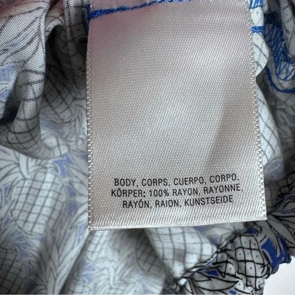 Maeve Anthropologie Blue Pineapple Print Ruffle Cropped Blouse Size Small - Picture 4 of 11